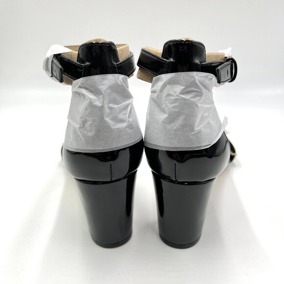 Nine West Womens 7.5M‎ Pruce Black Patent Open Toe Block Heels Sandals Shoes - Picture 6 of 12